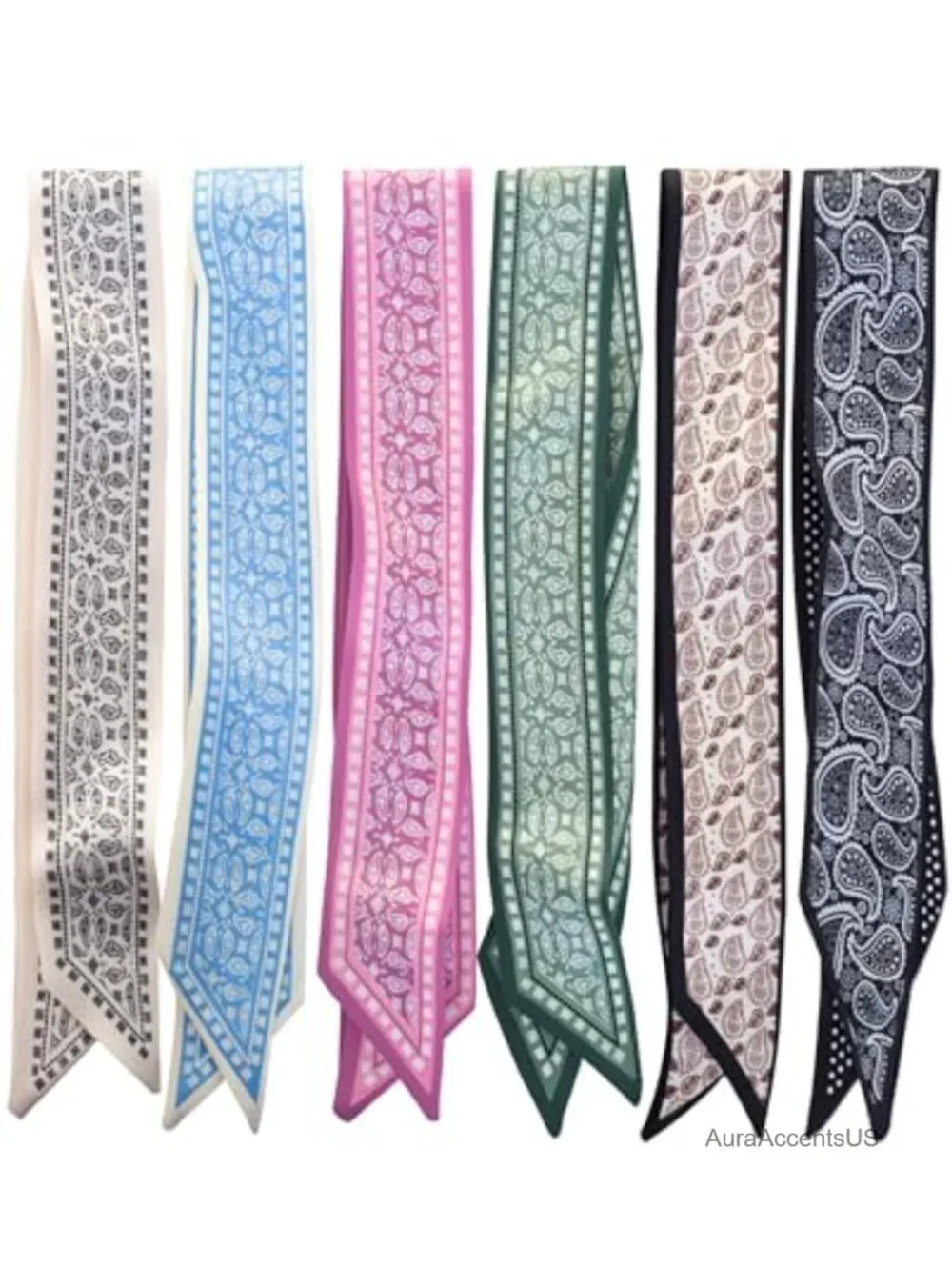 6 Pack Fashion Scarves for Women, Versatile Boho Head Scarf, Satin Scarf for